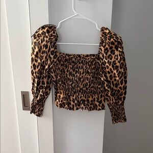 Zara Leopard Print Smocked Crop Top